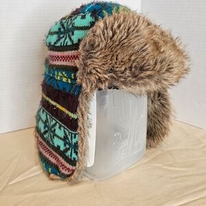 Mossimo Women's Trapper Hat Plaid One Size Faux Fur Cold Weather Winter￼sant